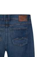 Womens Jeans Boy Fit Tapered Leg Mid Rise Cotton–Tencel Blend Dark Wash Subtle Distressing - Blue 63_431H015_AZU194052_6