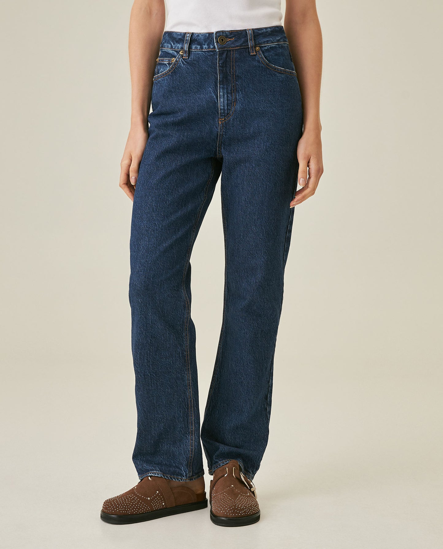 Womens Jeans Straight Bootcut Super High Rise Cotton Comfort Medium Wash Clean - Blue 63_431H017_AZU184140_0