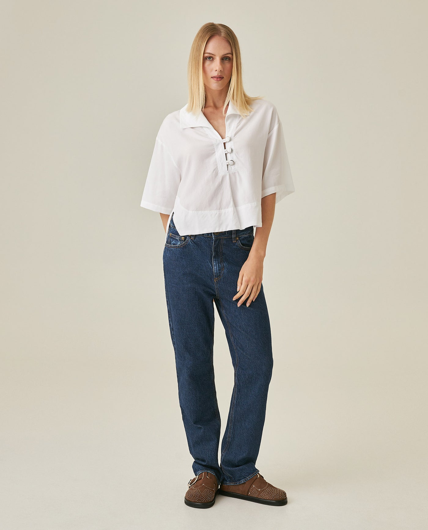 Womens Jeans Straight Bootcut Super High Rise Cotton Comfort Medium Wash Clean - Blue 63_431H017_AZU184140_4