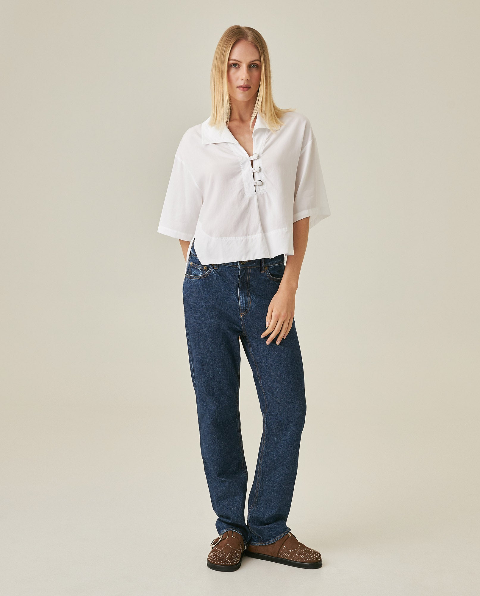 Womens Jeans Straight Bootcut Super High Rise Cotton Comfort Medium Wash Clean - Blue 63_431H017_AZU184140_4