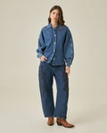 Womens Jeans Special Fit Barrel Super High Rise Cotton Comfort Dark Wash Floral Embroidery - Blue 63_431H018_AZU194052_4