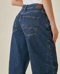 Womens Jeans Special Fit Barrel Super High Rise Cotton Comfort Dark Wash Floral Embroidery - Blue 63_431H018_AZU194052_7
