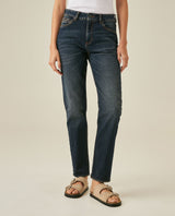 Womens Jeans Straight Bootcut High Rise Cotton Comfort Dark Wash Subtle Distressing - Blue 63_431H020_AZU194052_0