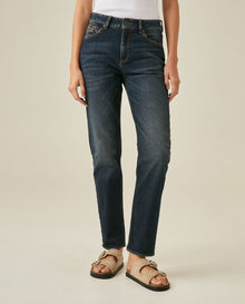Womens Jeans Straight Bootcut High Rise Cotton Comfort Dark Wash Subtle Distressing - Blue 63_431H020_AZU194052_0