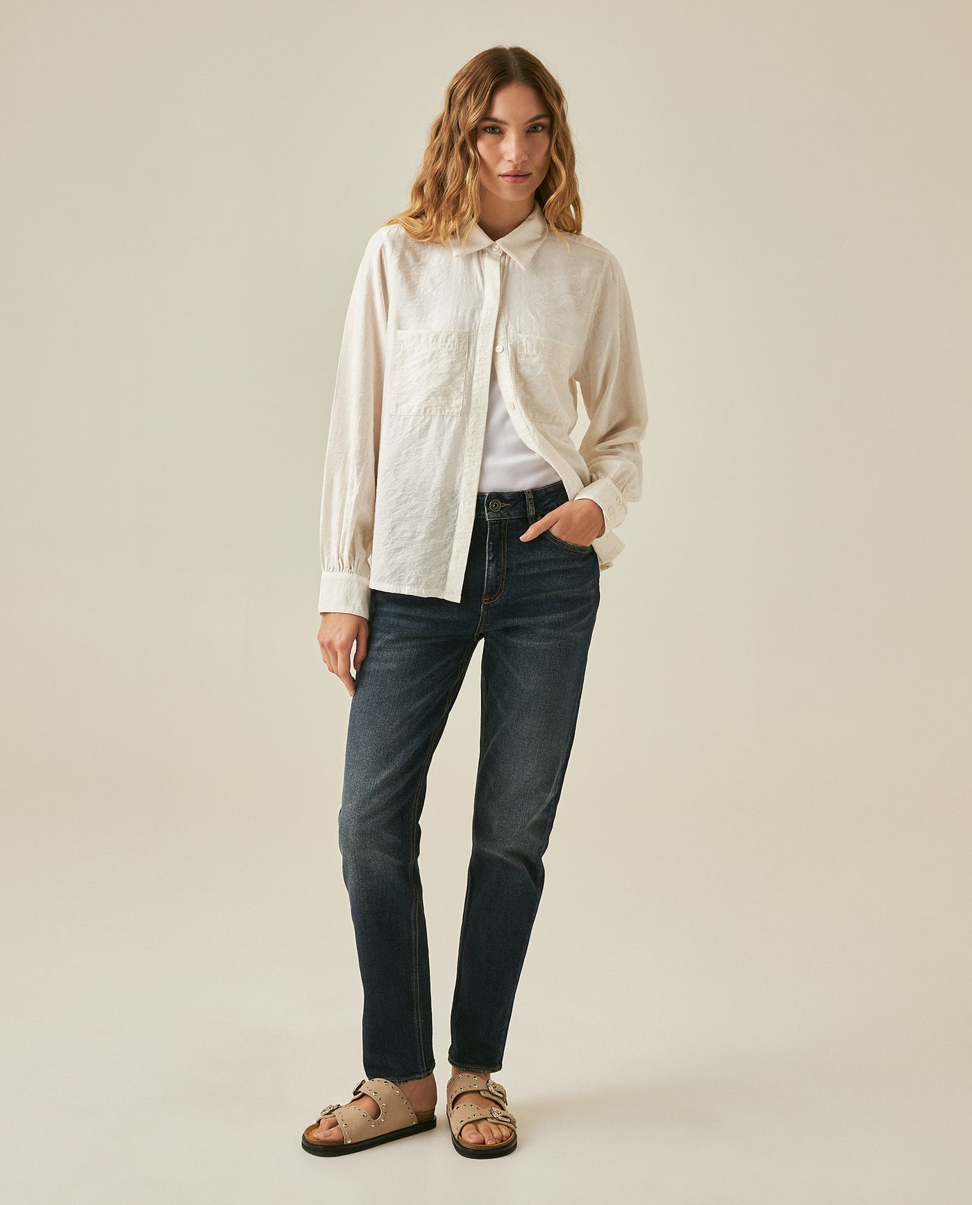 Womens Jeans Straight Bootcut High Rise Cotton Comfort Dark Wash Subtle Distressing - Blue 63_431H020_AZU194052_4
