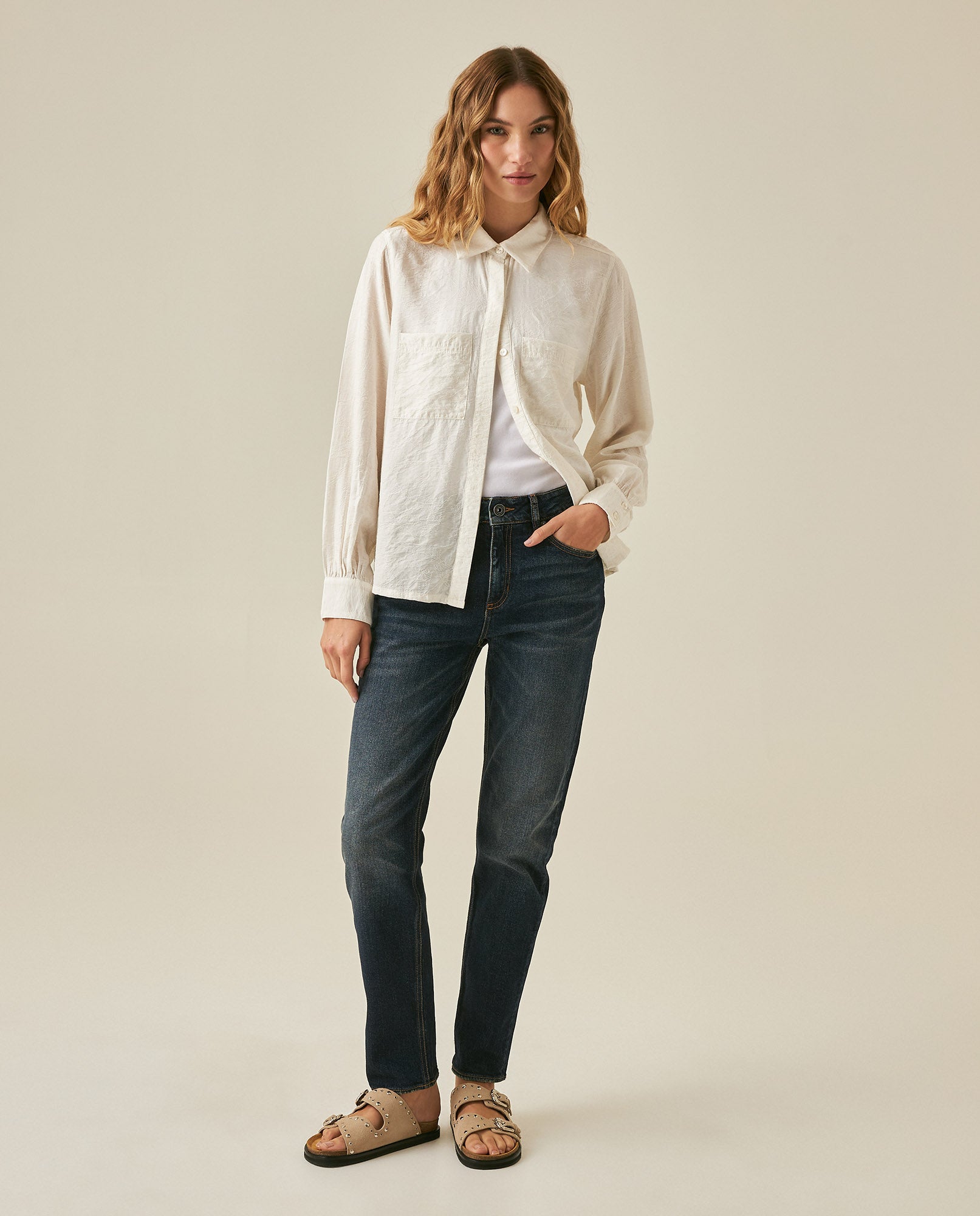 Womens Jeans Straight Bootcut High Rise Cotton Comfort Dark Wash Subtle Distressing - Blue 63_431H020_AZU194052_4