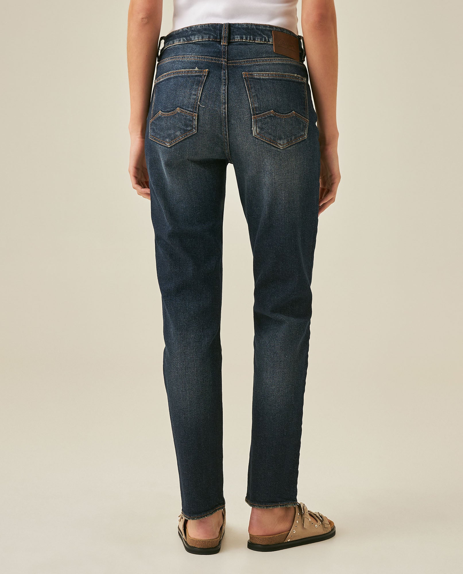 Womens Jeans Straight Bootcut High Rise Cotton Comfort Dark Wash Subtle Distressing - Blue 63_431H020_AZU194052_6