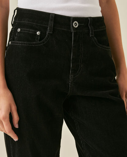 Womens Jeans Special Fit Straight Relaxed Leg Super High Rise Cotton Blend Black Wash Premium Drape - Black 63_431H021_NEG194004_5