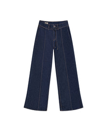 Womens Jeans Special Fit Wide Leg Super High Rise Cotton–Tencel Blend Ultra Dark Wash Included Belt Leg Cuts - Blue 63_431H022_AZU193924_0