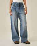 Womens Jeans Special Fit Wide Leg High Rise Cotton Comfort Dark Wash Cargo Double Waistband Architectural - Blue 63_431H023_AZU194052_0