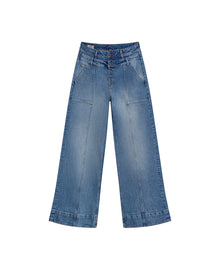 Womens Jeans Special Fit Wide Leg High Rise Cotton Comfort Dark Wash Cargo Double Waistband Architectural - Blue 63_431H023_AZU194052_3