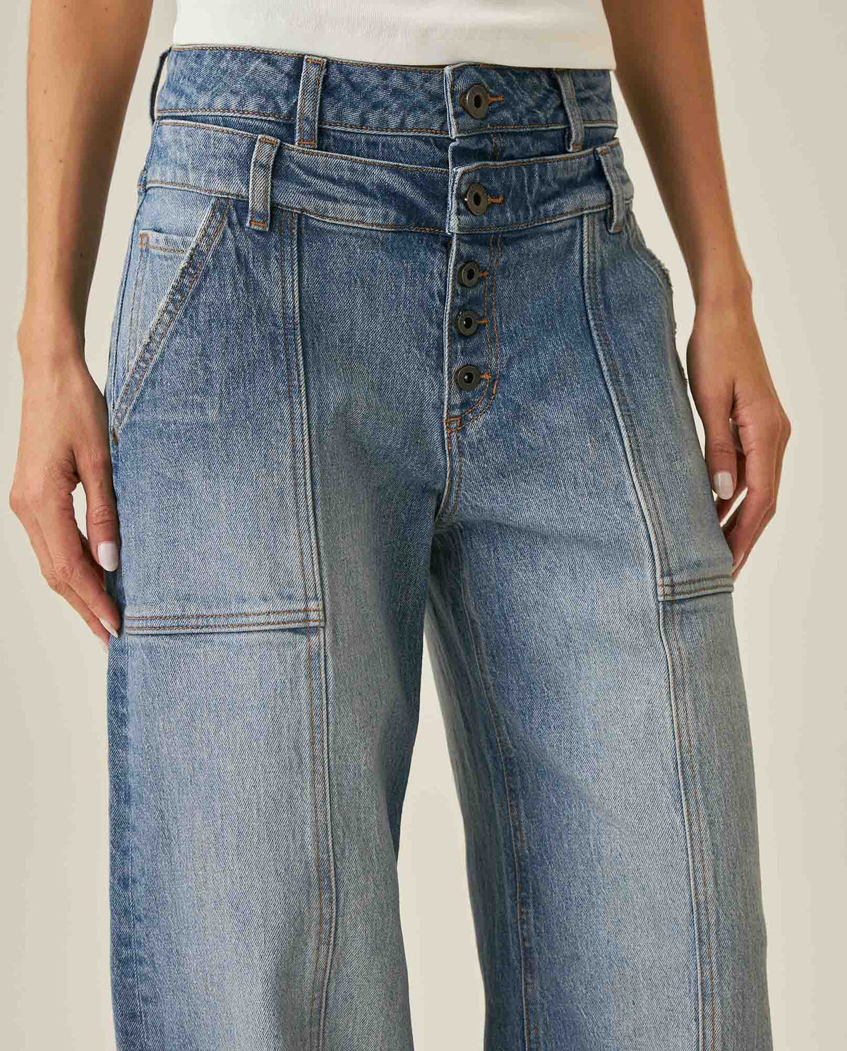 Womens Jeans Special Fit Wide Leg High Rise Cotton Comfort Dark Wash Cargo Double Waistband Architectural - Blue 63_431H023_AZU194052_5