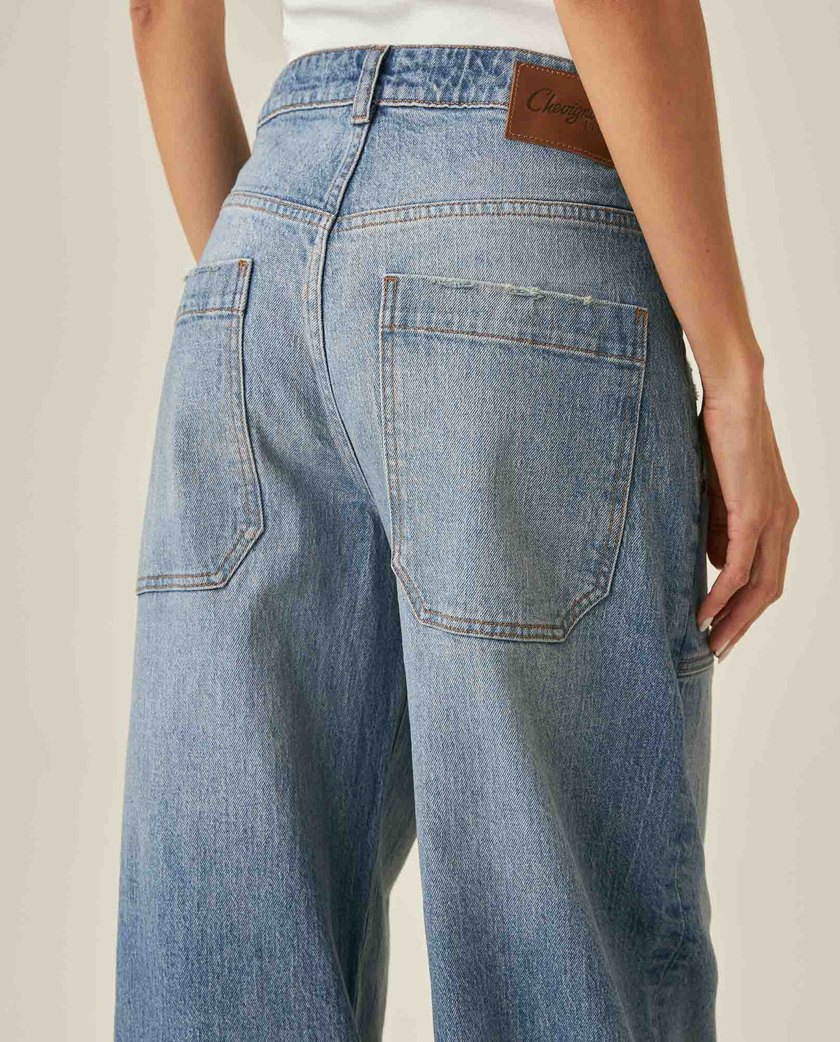 Womens Jeans Special Fit Wide Leg High Rise Cotton Comfort Dark Wash Cargo Double Waistband Architectural - Blue 63_431H023_AZU194052_7