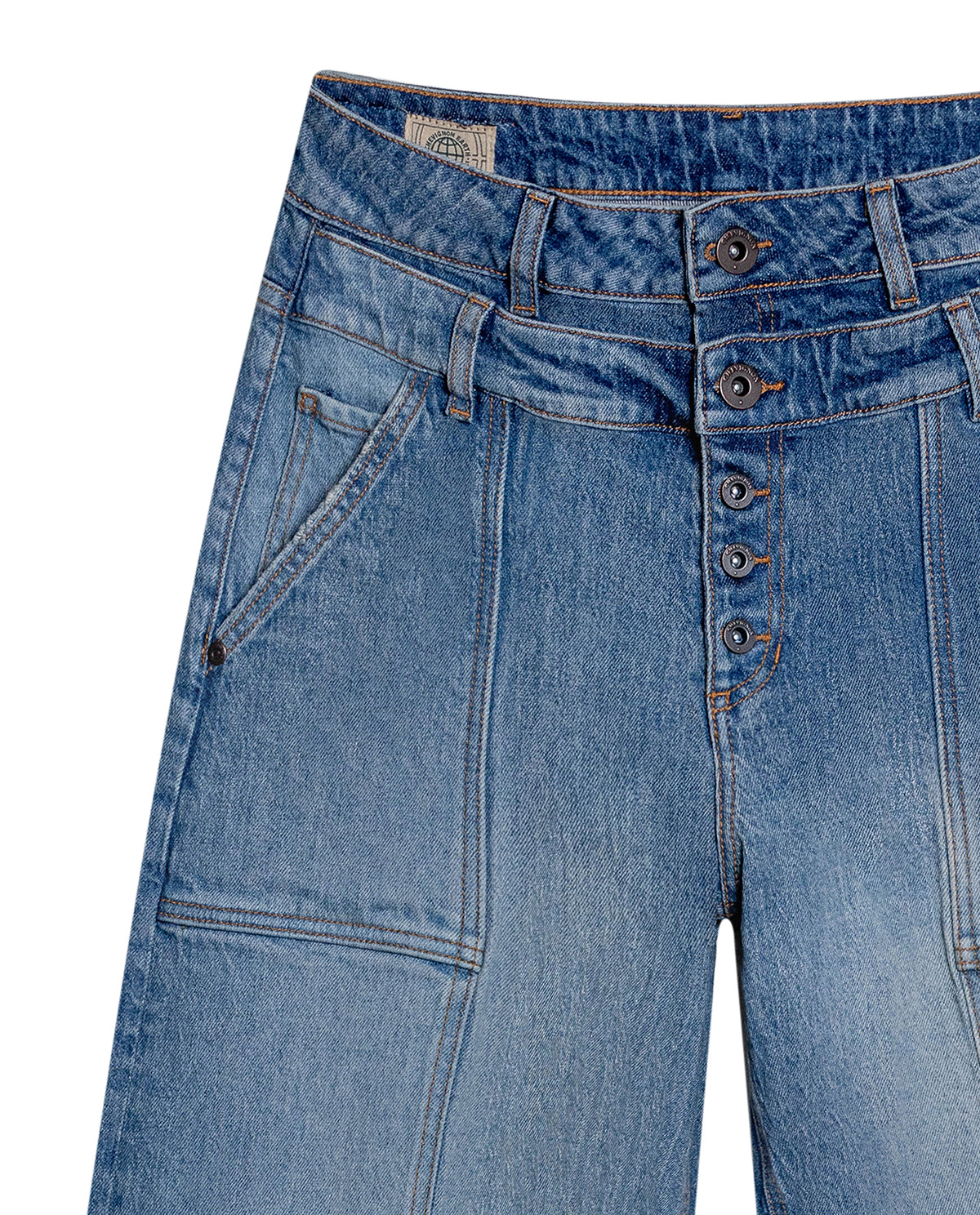 Womens Jeans Special Fit Wide Leg High Rise Cotton Comfort Dark Wash Cargo Double Waistband Architectural - Blue 63_431H023_AZU194052_8