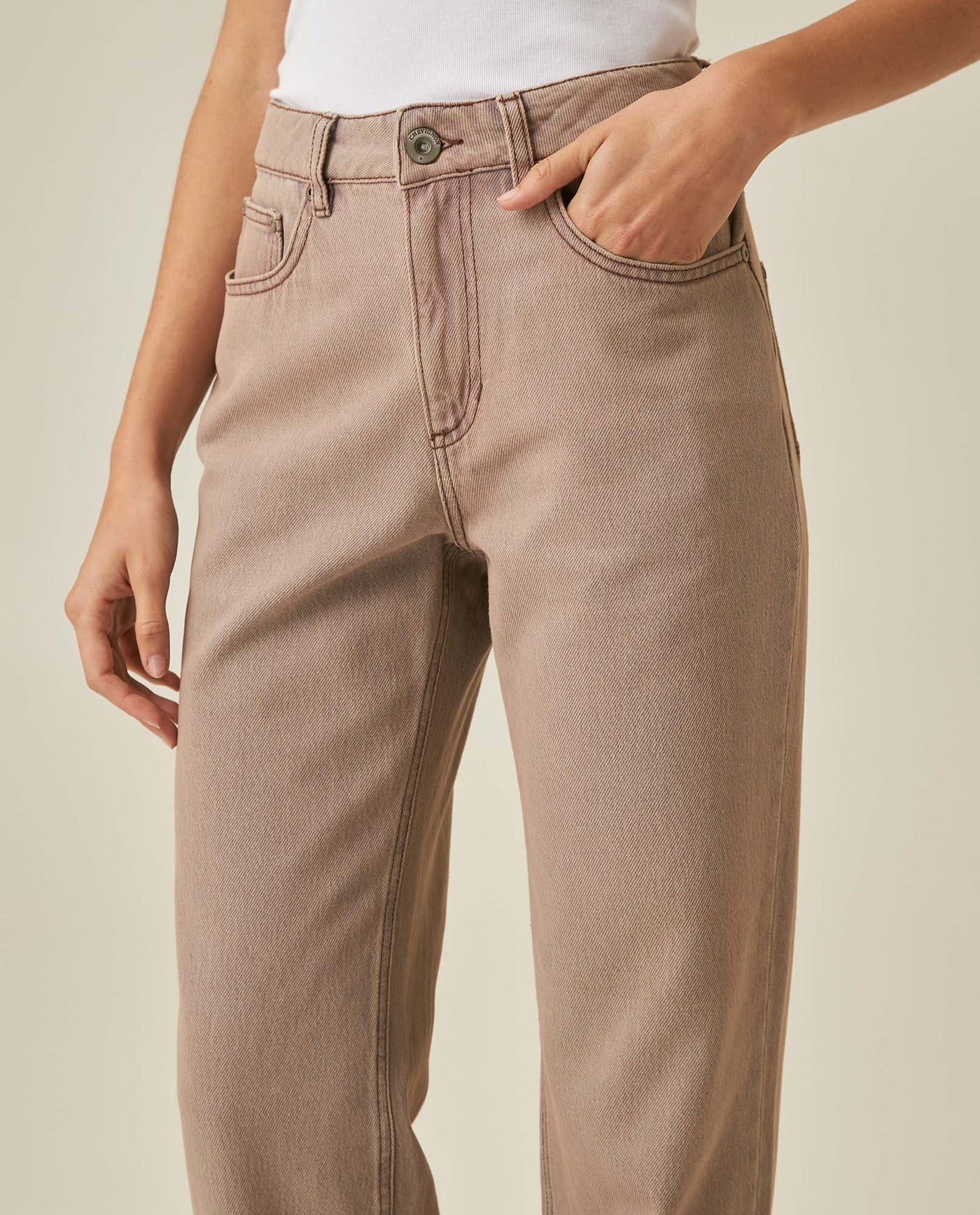 Womens Jeans Special Fit Straight Relaxed Leg Super High Rise Cotton Non-Stretch Ivory Wash Pristine - Beige 63_431H025_BEI161703_5