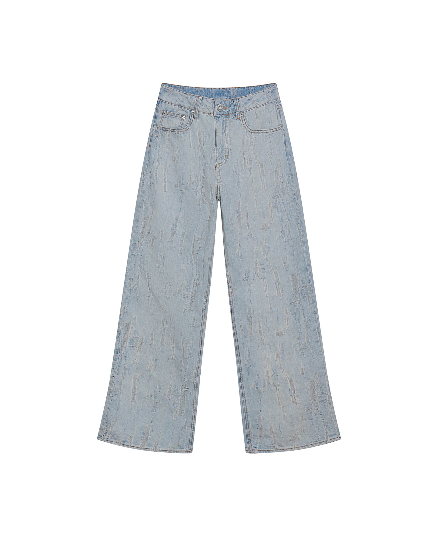 Womens Jeans Straight Fit Super High Rise Cotton Non-Stretch Light Wash Destroy Effect Set Embroidered - Blue 63_431H026_AZU154020_3