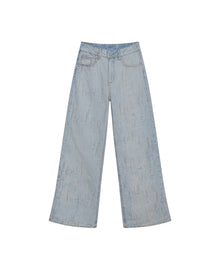 Womens Jeans Straight Fit Super High Rise Cotton Non-Stretch Light Wash Destroy Effect Set Embroidered - Blue 63_431H026_AZU154020_3