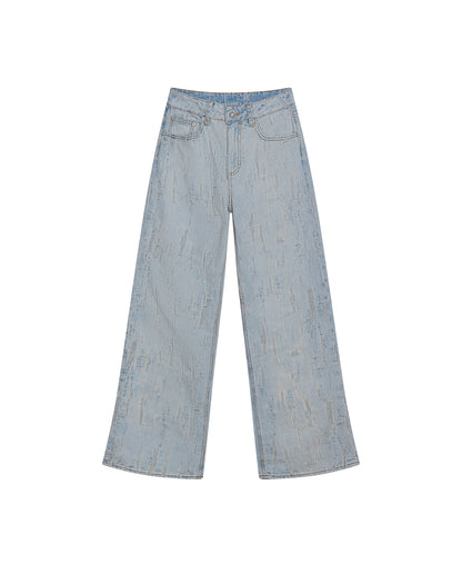 Womens Jeans Straight Fit Super High Rise Cotton Non-Stretch Light Wash Destroy Effect Set Embroidered - Blue 63_431H026_AZU154020_3