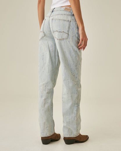 Womens Jeans Straight Fit Super High Rise Cotton Non-Stretch Light Wash Destroy Effect Set Embroidered - Blue 63_431H026_AZU154020_6