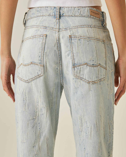 Womens Jeans Straight Fit Super High Rise Cotton Non-Stretch Light Wash Destroy Effect Set Embroidered - Blue 63_431H026_AZU154020_7