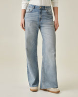 Womens Jeans Wide Leg Relaxed High Rise Cotton–Tencel Blend Light Wash Powdered Effect Notable Distressing - Blue 63_431H027_AZU154020_0