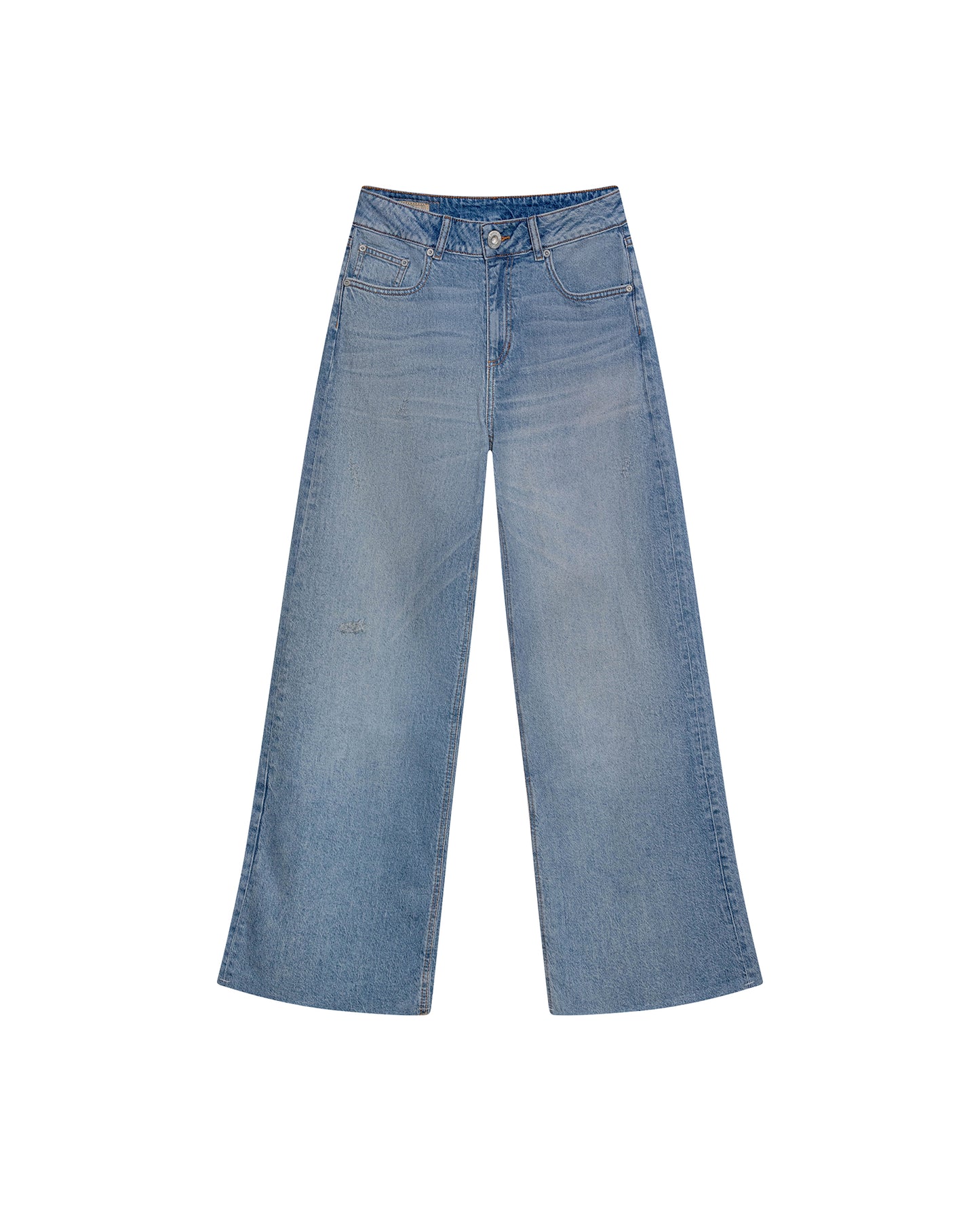 Womens Jeans Wide Leg Relaxed High Rise Cotton–Tencel Blend Light Wash Powdered Effect Notable Distressing - Blue 63_431H027_AZU154020_3