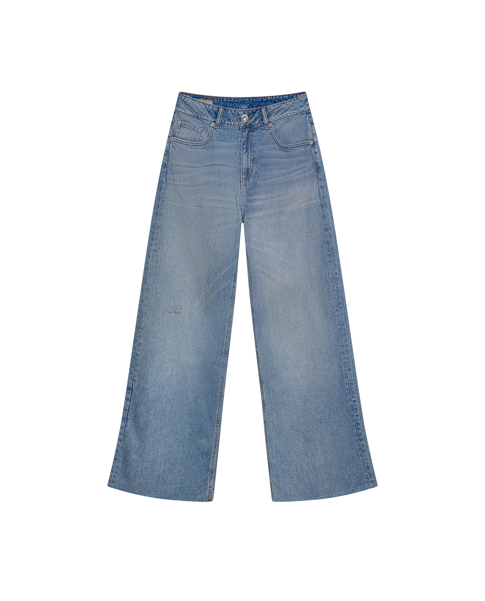 Womens Jeans Wide Leg Relaxed High Rise Cotton–Tencel Blend Light Wash Powdered Effect Notable Distressing - Blue 63_431H027_AZU154020_3