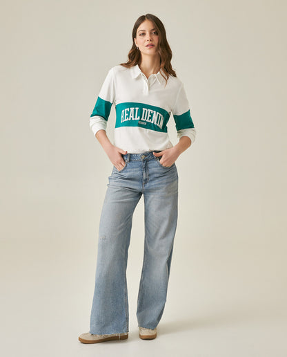 Womens Jeans Wide Leg Relaxed High Rise Cotton–Tencel Blend Light Wash Powdered Effect Notable Distressing - Blue 63_431H027_AZU154020_4