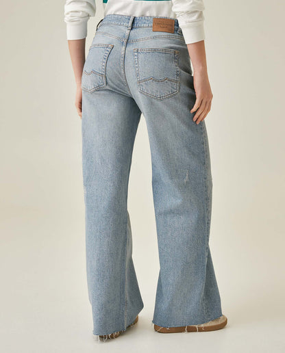 Womens Jeans Wide Leg Relaxed High Rise Cotton–Tencel Blend Light Wash Powdered Effect Notable Distressing - Blue 63_431H027_AZU154020_6