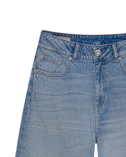 Womens Jeans Wide Leg Relaxed High Rise Cotton–Tencel Blend Light Wash Powdered Effect Notable Distressing - Blue 63_431H027_AZU154020_8