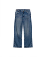 Womens Jeans Straight Wide Fit Wide Hem Super High Rise Cotton Comfort Medium Wash Destroyer Effect Diagonal Pockets - Blue 63_431H028_AZU184140_3