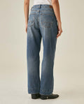 Womens Jeans Straight Wide Fit Wide Hem Super High Rise Cotton Comfort Medium Wash Destroyer Effect Diagonal Pockets - Blue 63_431H028_AZU184140_6