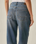 Womens Jeans Straight Wide Fit Wide Hem Super High Rise Cotton Comfort Medium Wash Destroyer Effect Diagonal Pockets - Blue 63_431H028_AZU184140_7
