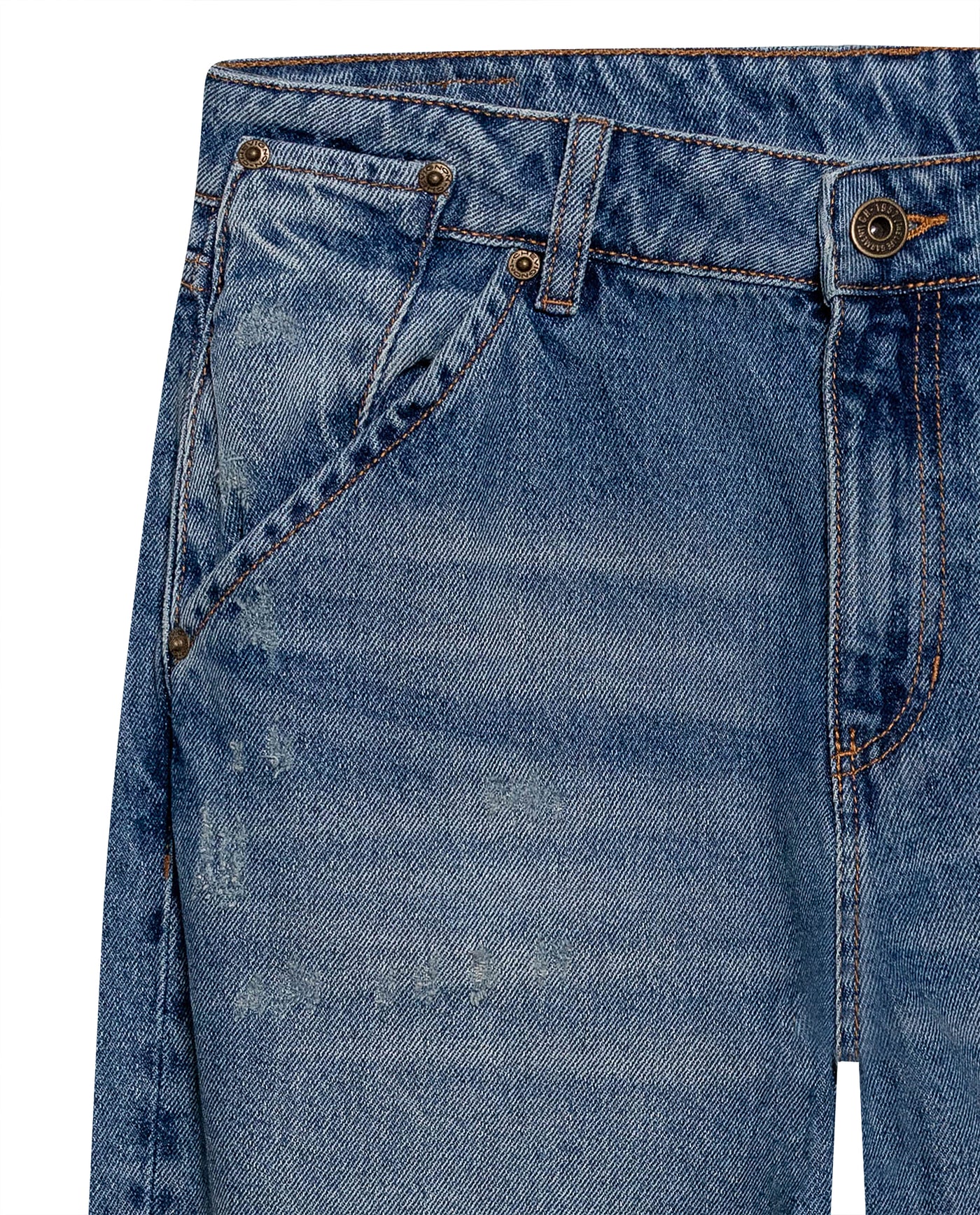 Womens Jeans Straight Wide Fit Wide Hem Super High Rise Cotton Comfort Medium Wash Destroyer Effect Diagonal Pockets - Blue 63_431H028_AZU184140_8