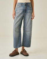 Womens Jeans Special Fit Barrel Crop Super High Rise Lyocell–Cotton Blend Medium Wash Notable Distressing Whiskering - Blue 63_431H029_AZU154020_0