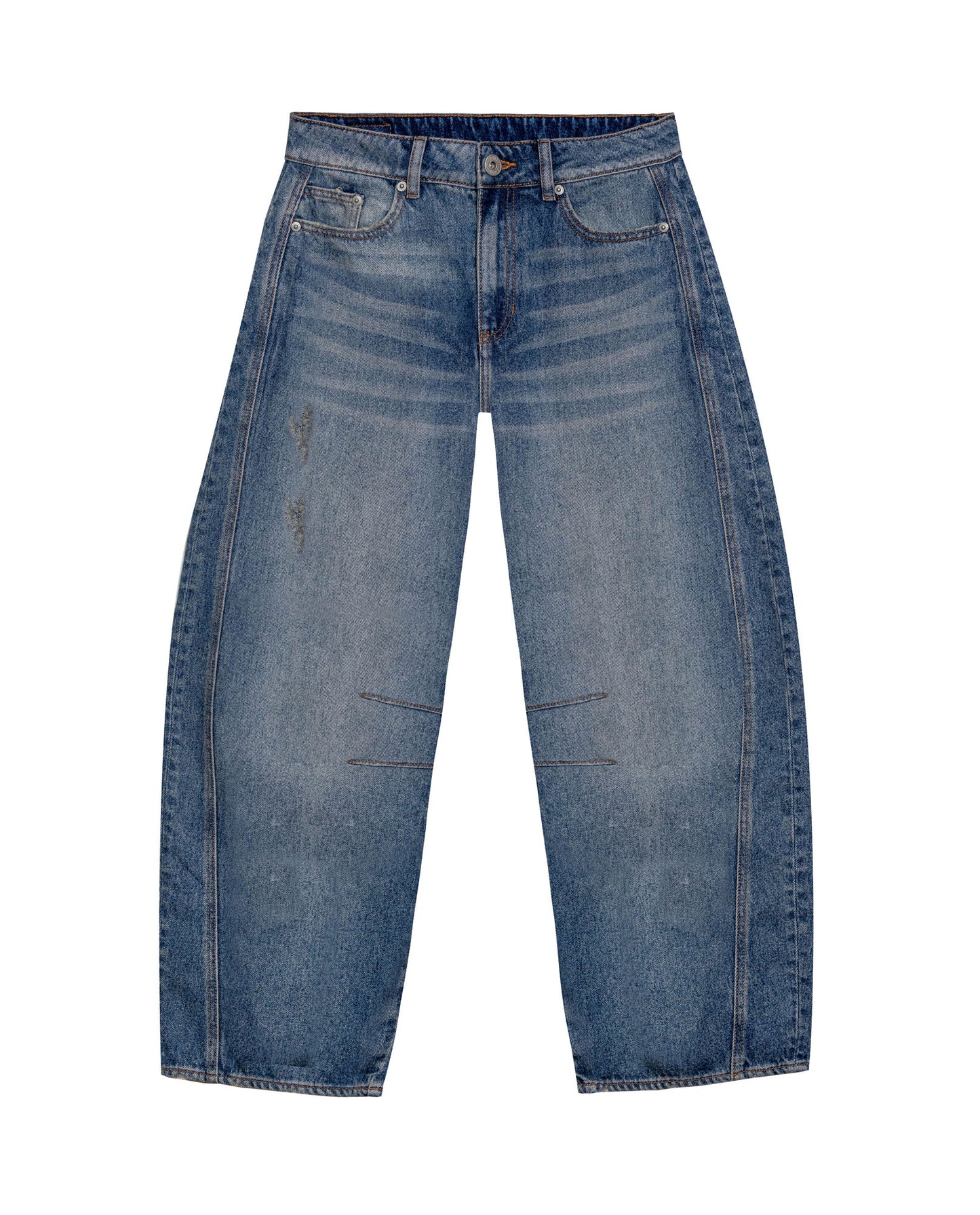 Womens Jeans Special Fit Barrel Crop Super High Rise Lyocell–Cotton Blend Medium Wash Notable Distressing Whiskering - Blue 63_431H029_AZU154020_3