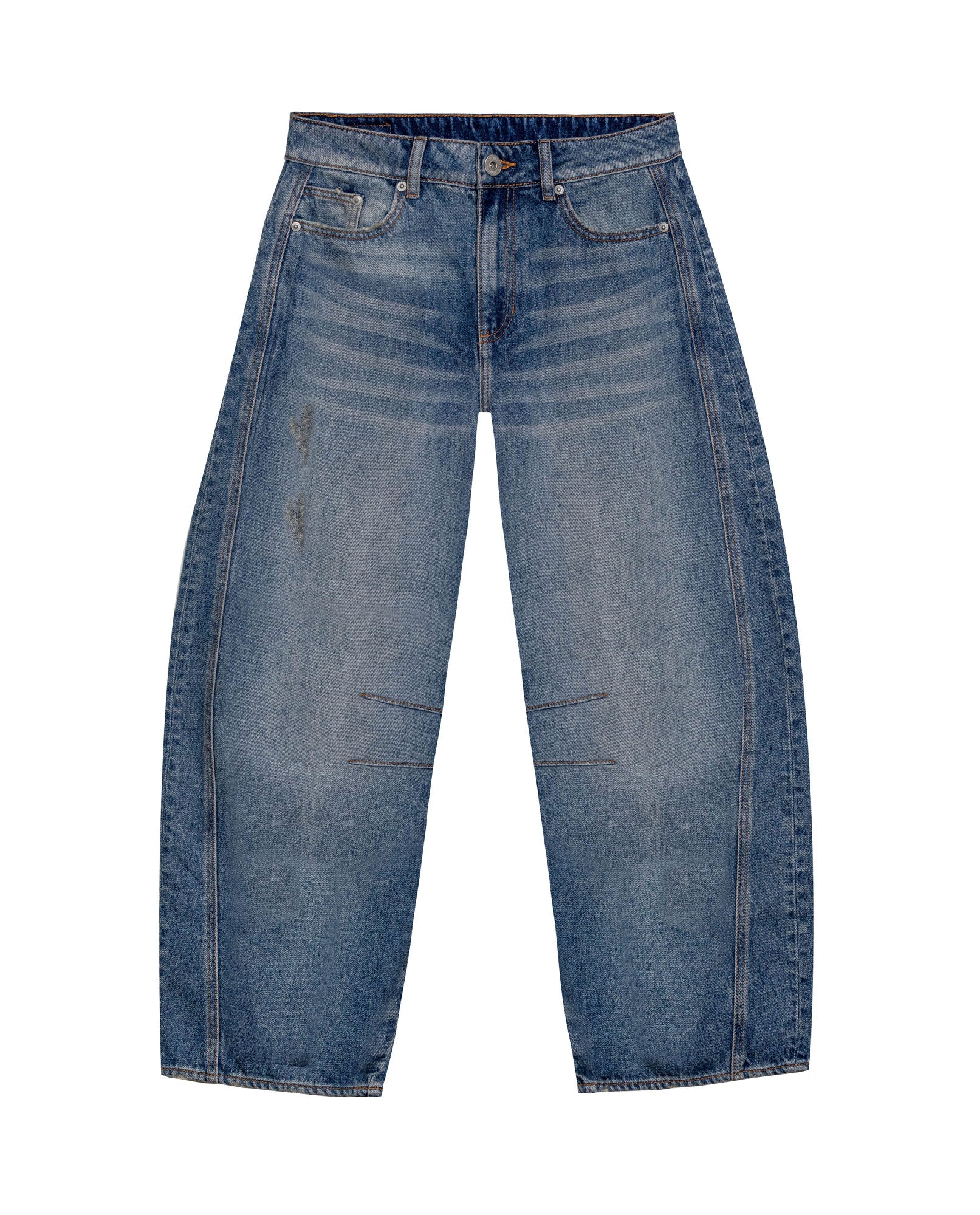Womens Jeans Special Fit Barrel Crop Super High Rise Lyocell–Cotton Blend Medium Wash Notable Distressing Whiskering - Blue 63_431H029_AZU154020_3