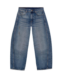 Womens Jeans Special Fit Barrel Crop Super High Rise Lyocell–Cotton Blend Medium Wash Notable Distressing Whiskering - Blue 63_431H029_AZU154020_3