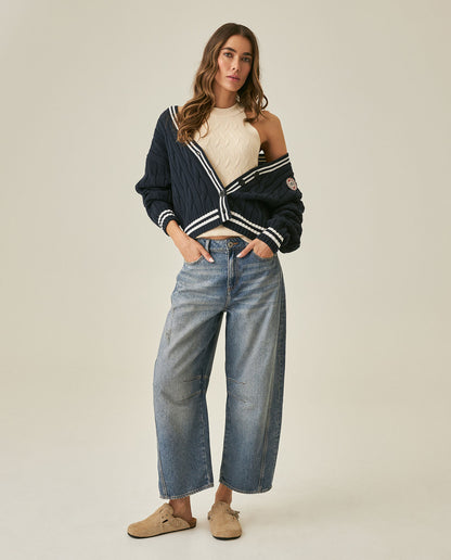 Womens Jeans Special Fit Barrel Crop Super High Rise Lyocell–Cotton Blend Medium Wash Notable Distressing Whiskering - Blue 63_431H029_AZU154020_4