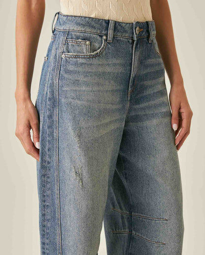 Womens Jeans Special Fit Barrel Crop Super High Rise Lyocell–Cotton Blend Medium Wash Notable Distressing Whiskering - Blue 63_431H029_AZU154020_5