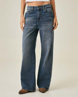 Womens Jeans Special Fit Wide Leg Relaxed Super High Rise Cotton Non-Stretch Dark Wash Subtle Effects - Blue 63_431H030_AZU194052_0
