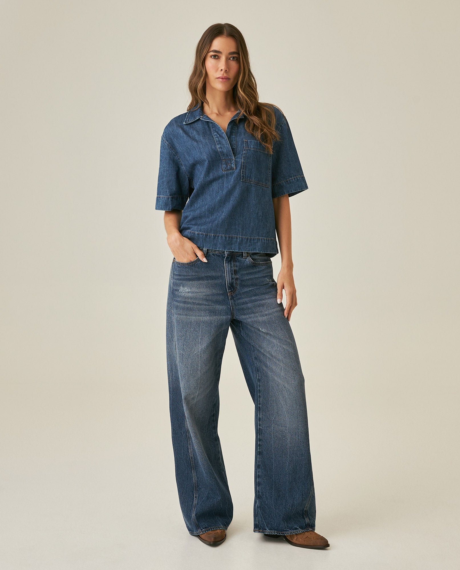 Womens Jeans Special Fit Wide Leg Relaxed Super High Rise Cotton Non-Stretch Dark Wash Subtle Effects - Blue 63_431H030_AZU194052_4