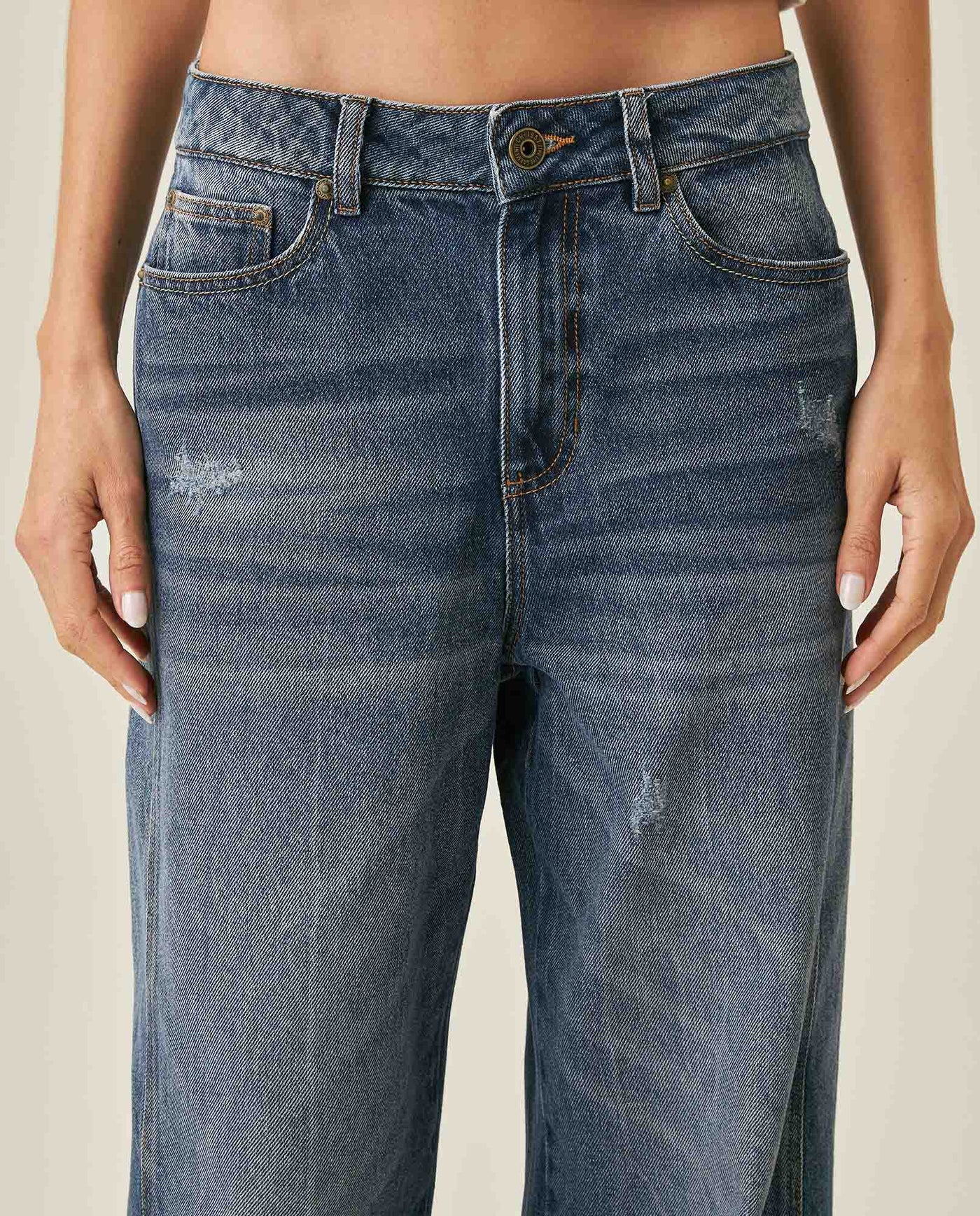 Womens Jeans Special Fit Wide Leg Relaxed Super High Rise Cotton Non-Stretch Dark Wash Subtle Effects - Blue 63_431H030_AZU194052_5