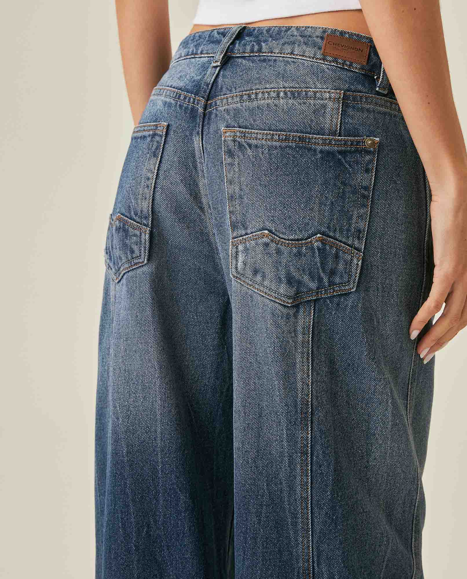 Womens Jeans Special Fit Wide Leg Relaxed Super High Rise Cotton Non-Stretch Dark Wash Subtle Effects - Blue 63_431H030_AZU194052_7