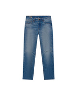 Womens Jeans Straight Relaxed Fit High Rise Cotton Comfort Medium Wash Piqué Texture Rips - Blue 63_431H031_AZU184140_3