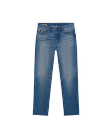 Womens Jeans Straight Relaxed Fit High Rise Cotton Comfort Medium Wash Piqué Texture Rips - Blue 63_431H031_AZU184140_3