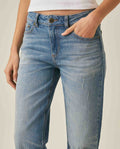 Womens Jeans Straight Relaxed Fit High Rise Cotton Comfort Medium Wash Piqué Texture Rips - Blue 63_431H031_AZU184140_5