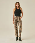 Womens Jeans Special Fit Straight Relaxed High Rise Cotton Non-Stretch Raw Sand Wash Python Print Total Embroidered - Brown 63_431H032_CAF171316_4