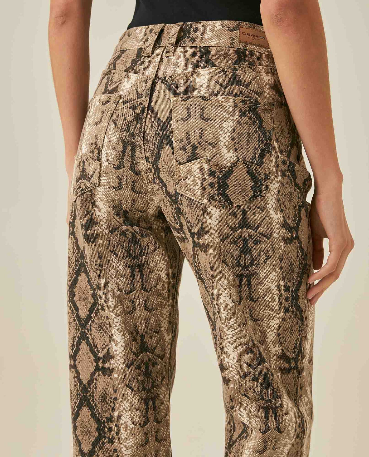 Womens Jeans Special Fit Straight Relaxed High Rise Cotton Non-Stretch Raw Sand Wash Python Print Total Embroidered - Brown 63_431H032_CAF171316_7