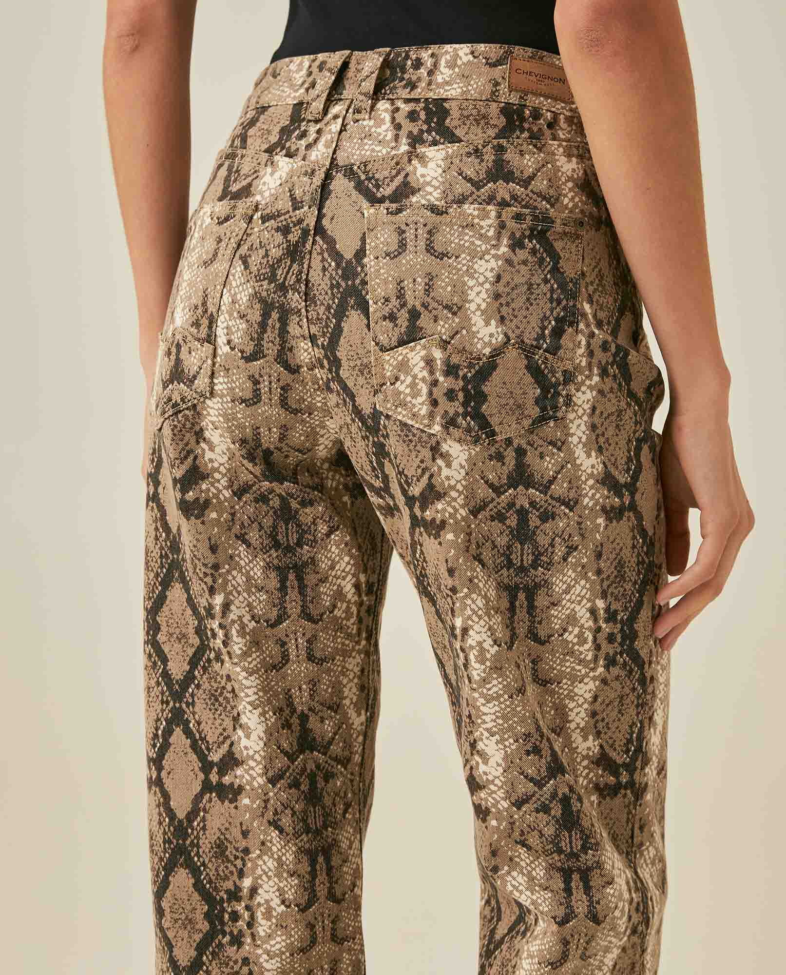 Womens Jeans Special Fit Straight Relaxed High Rise Cotton Non-Stretch Raw Sand Wash Python Print Total Embroidered - Brown 63_431H032_CAF171316_7
